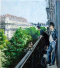 Un balcon, boulevard Haussmann (d‘après Caillebotte et Jeff Koons) - pastel sur papier - 21x24cm - 1 sur 10 - 2014